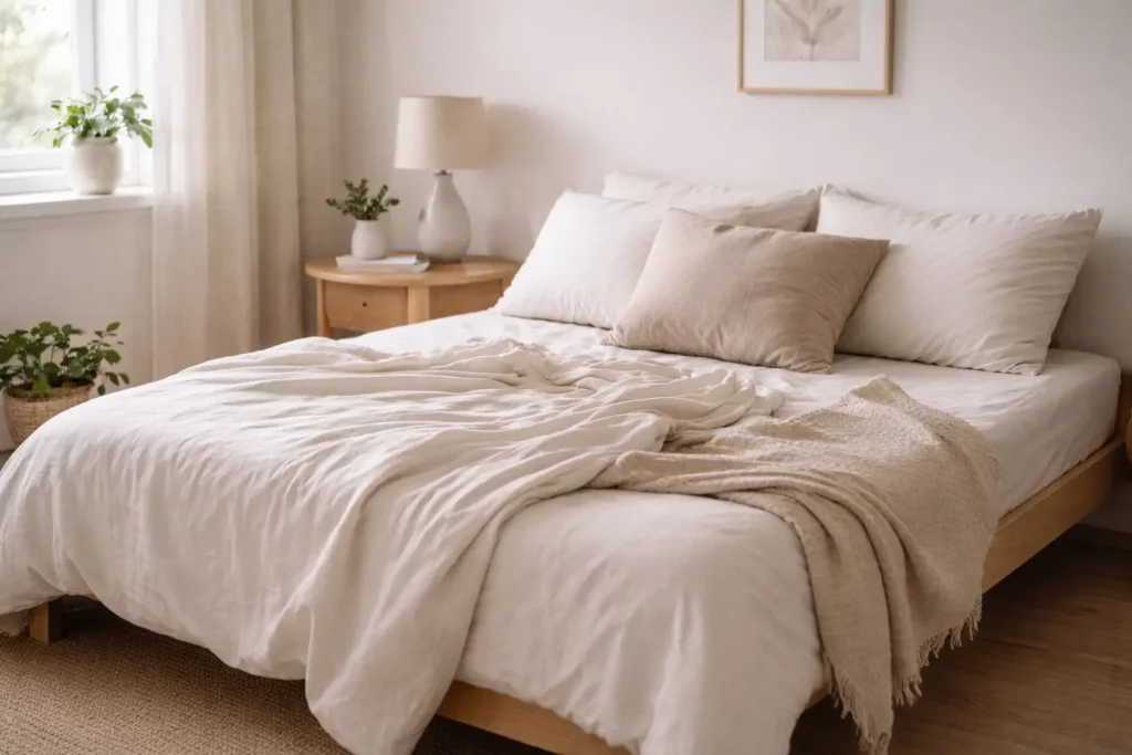 clean but slightly disturbed bed showing how cleaning does not last over time in a home